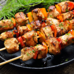 Maple-Glazed Grilled Chicken with Roasted Vegetable Skewers